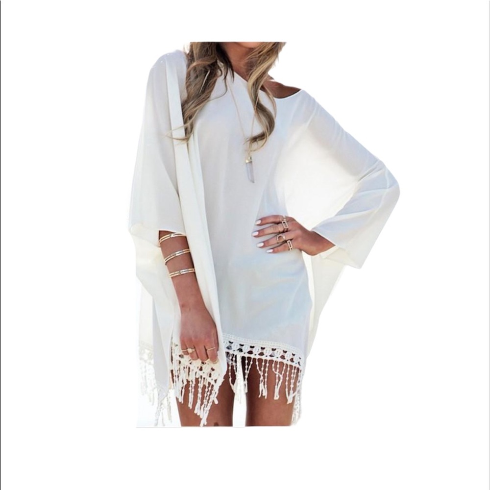 🆕 LULU’S To the Hills Ivory Crochet Cover-Up one size swimsuit cover up